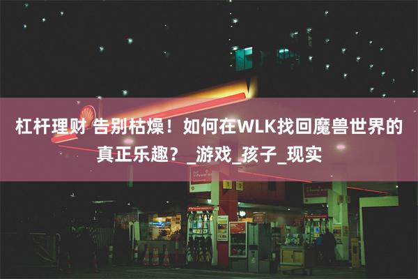 杠杆理财 告别枯燥！如何在WLK找回魔兽世界的真正乐趣？_游戏_孩子_现实