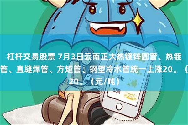 杠杆交易股票 7月3日云南正大热镀锌圆管、热镀锌方矩管、直缝焊管、方矩管、钢塑冷水管统一上涨20。（元/吨）